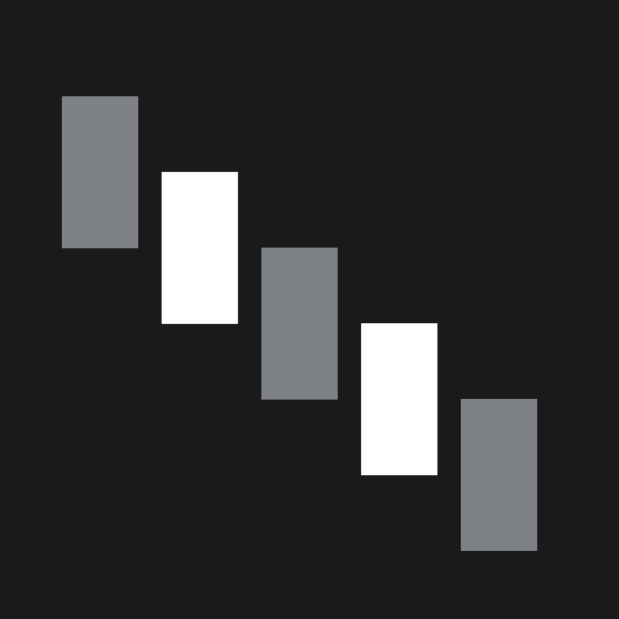 Flat square study: five offset bars stepping diagonally across a black field.