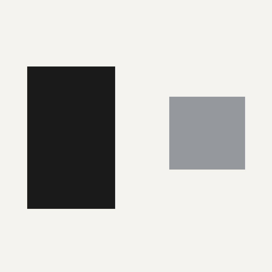 Flat square study: two blocks of unequal size separated by a wide white channel.